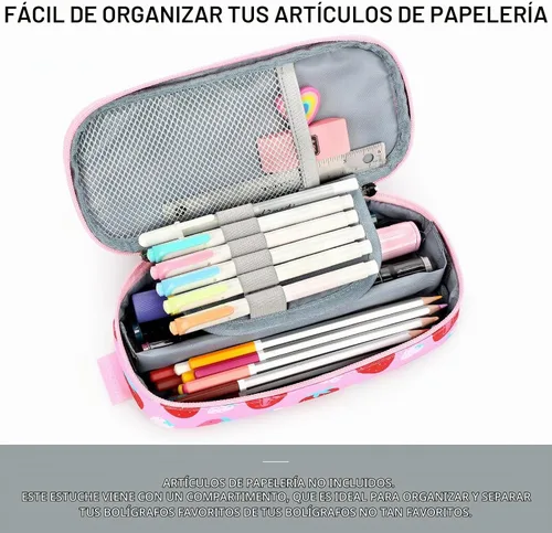Vista 3 de mibasies - Lapicera para niñas, estuche con divisiones múltiples para lápices, diseño de fresas color rojo