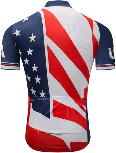 Vista 2 de Camiseta de ciclismo de manga corta estilo Estados Unidos con bolsillo a rayas reflectantes