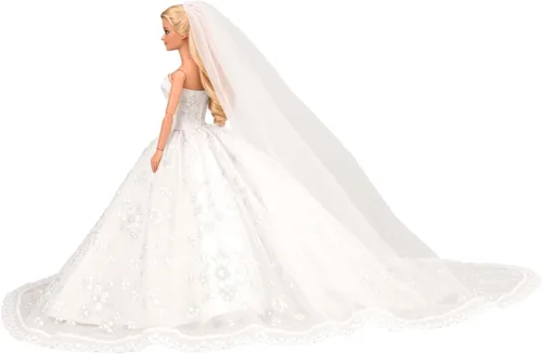 Vista 5 de Vestido de boda con velo blanco Barwa para muñeca Barbie
