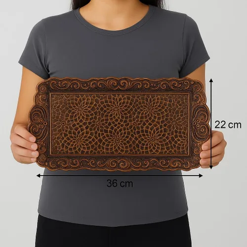 Vista 3 de Alisveristime Bandeja pequeña de metal ornamentado para servir – Bandeja decorativa con motivo otomano (14.2 x 7.1 pulgadas, 10.8 onzas)