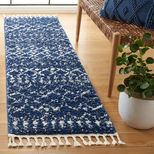 Vista 21 de SAFAVIEH Berber Fringe Shag Collection - Alfombra decorativa de 2 pies 2 pulgadas x 4 pies, color crema y azul, diseño, no desprende pelusa