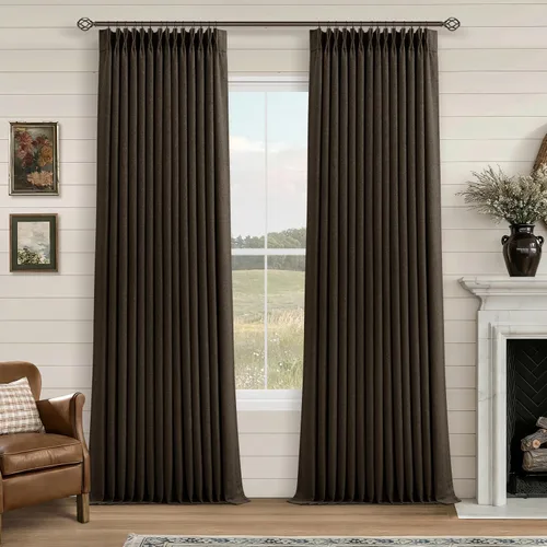 Vista 131 de Juego de 2 paneles de cortinas plisadas negras de 80 pulgadas para sala de estar, cortinas plisadas de lino con forro de 80 pulgadas de largo, 100%