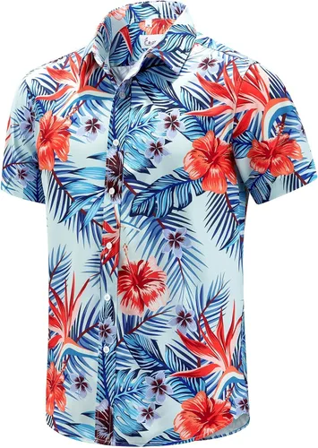 Vista 34 de EUOW - Camisas hawaianas para hombre de manga corta con botones, estampadas para la playa y el verano