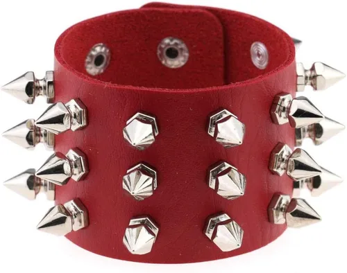 Vista 6 de Tanyoyo Pulsera unisex con tachuelas de rock punk, correa ancha, de cuero, con remache gótico, hebilla