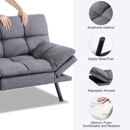 Vista 4 de Maxspeed Sofá cama tipo futón, sofá cama convertible moderno con reposabrazos ajustables para estudio, apartamento, oficina, sala compacta