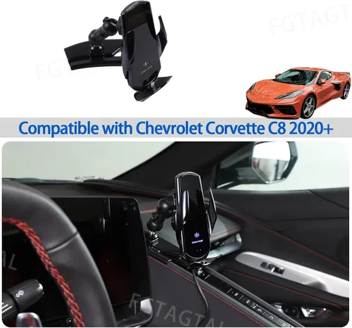Vista 6 de Soporte de teléfono para automóvil para Chevrolet Corvette C8 2020-2024, soporte de teléfono celular para consola central, panel lateral de aire