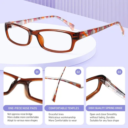 Vista 4 de Kerecsen Gafas de lectura, 5 pares de lentes de lectura de moda para mujer, bisagra de resorte con patrón impreso para mujer (5 marrones, 0.5, x)