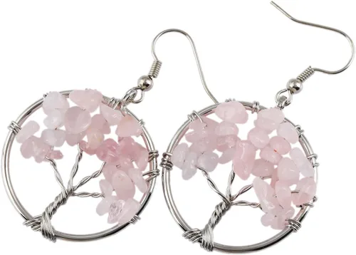 Vista 3 de SUNYIK - Aretes para mujer estilo retro, con piedras en forma de el árbol de la vida.