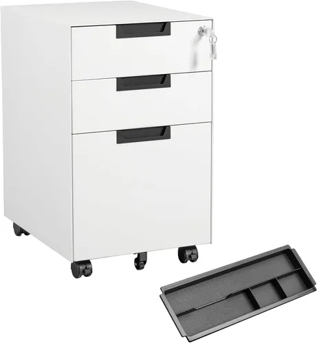 Vista 17 de MIIIKO - Archivador de 3 cajones con cerradura, archivadores verticales de metal negro para oficina en casa, archivadores completamente ensamblados