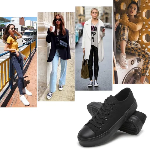 Vista 4 de hash bubbie Zapatillas blancas para mujer, zapatos de lona bajos para mujer, zapatillas de lona para mujer, zapatillas de deporte de moda