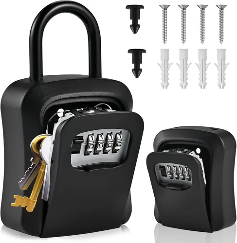 Vista 9 de L Caja de cerradura grande con llave, 4.5"x3.7"x1.5" impermeable Kirsite Lockbox Caja de bloqueo de combinación para llaves al aire libre, caja