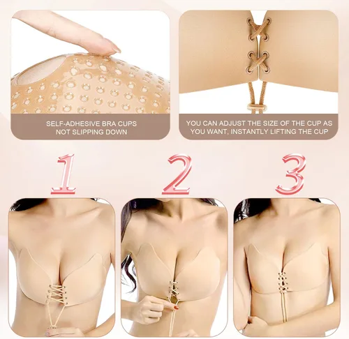 Vista 8 de Sticky Bra, Backless Strapless Bra Push Up, Adhesive Invisible Lift Up Bras 2 Pairs