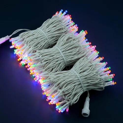 Vista 3 de YULETIME 300 luces de cadena multicolor, 100 pies, 8 modelos, cable blanco Multicolor - Cable blanco