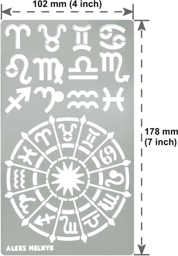 Vista 4 de Aleks Melnyk No.29a - Plantilla de diario de metal, símbolo del círculo del zodiaco, plantilla de acero inoxidable, 1 unidad, plantilla para quema