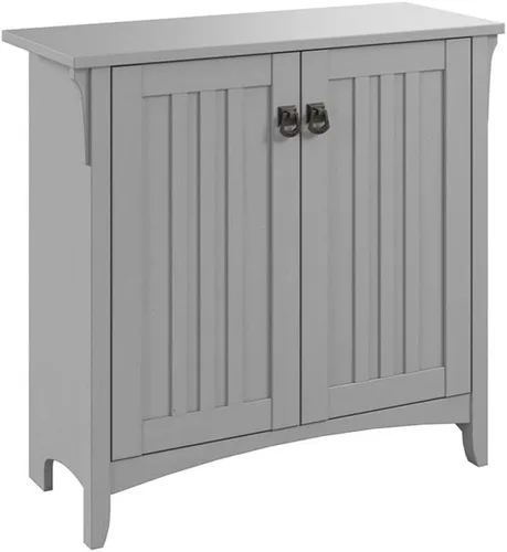 Vista 9 de Bush Furniture Salinas - Armario de almacenamiento pequeño con puertas y estantes en color blanco antiguo, baúl de 2 puertas para oficina en casa