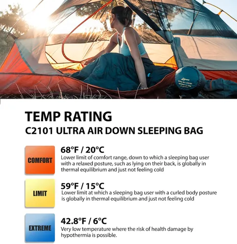 Vista 5 de Litume Saco de dormir ultra compacto de plumón para 3 estaciones, saco de dormir de 700 rellenos para 3 estaciones, ultra ligero, compacto