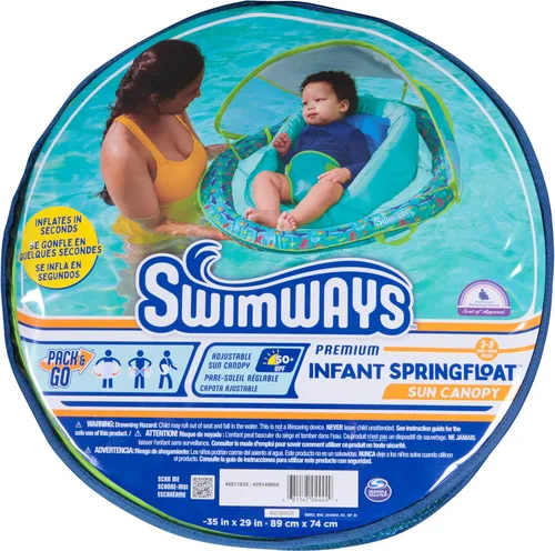 Vista 5 de SwimWays Infant Spring Float, Baby Pool Float with Canopy & UPF Protection, Swim Training PFD, Swimming Pool Accessories for Babies 3-9 Months