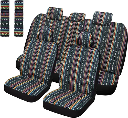 Vista 9 de Pariitadin Baja - Fundas para asientos de automóvil tipo manta de montura, juego completo con almohadillas para cinturón de seguridad, fundas