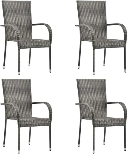Vista 11 de 2 sillas de comedor de ratán para patio, sillas de patio apilables para exteriores, ratán de polietileno con reposabrazos y marco de acero, juego