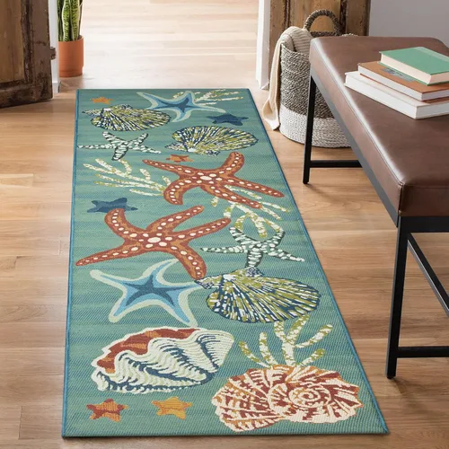 Vista 44 de Liora Manne Marina - Alfombra de área duradera de mezcla sintética tejida a máquina para interiores/exteriores - Gráfico contemporáneo océano global