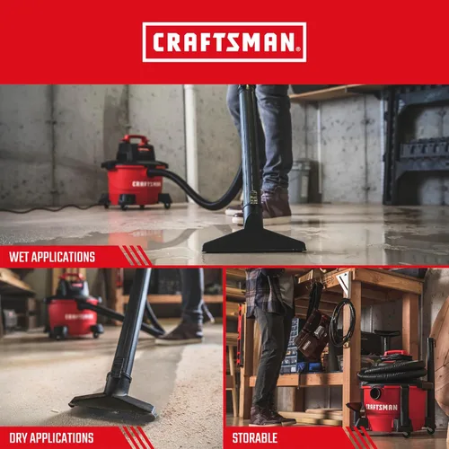 Vista 4 de CRAFTSMAN CMXEVBE17584 Aspiradora húmeda y seca de 6 galones, 3.5 pico de HP, aspiradora portátil para tienda húmeda y seca con filtro, bolsa