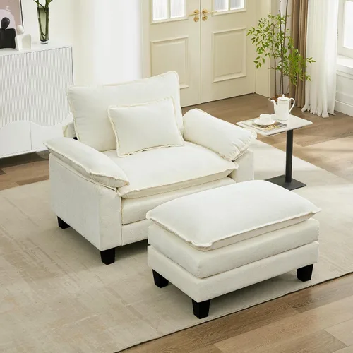 Vista 41 de URRED - Sofá seccional modular tipo nube, cómodo sofá cama de chenilla moderna con asientos profundos y otomán/almohadas para sala de estar