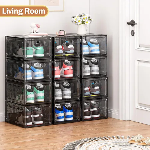 Vista 5 de YFXCVSL Paquete de 10 organizadores de zapatos, cajas de zapatos resistentes apilables con puerta magnética, almacenamiento grueso para zapatos