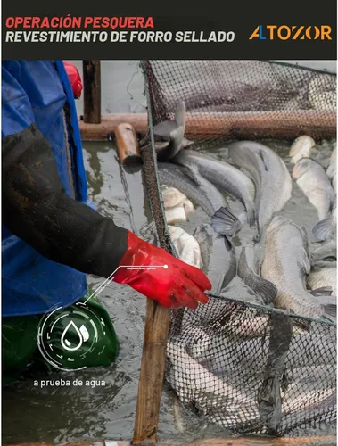 Vista 5 de Guantes impermeables extralargos de 25" con forro de algodón - Uso pesado, limpieza de acuarios y estanques, trabajo con mariscos