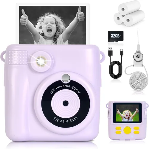 Vista 7 de Cámara de impresión instantánea para niños, cámara de 2.4 pulgadas para niños, impresión instantánea con papel y tarjeta de 32G, juguetes digitales
