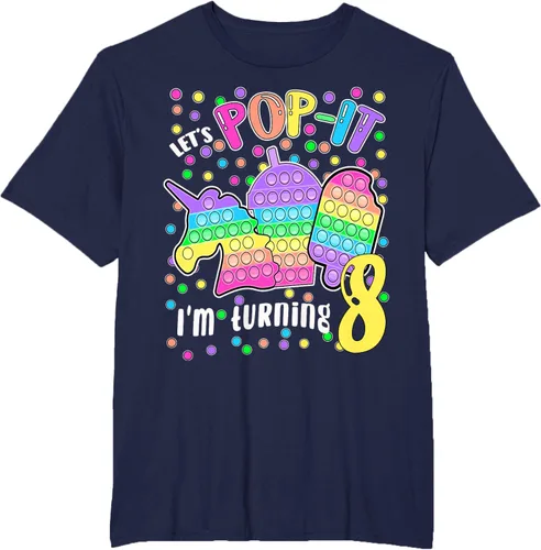 Vista 43 de Let's Pop-it I'm turning 8 Colorful 8th Birthday - Camiseta para niña, Negro