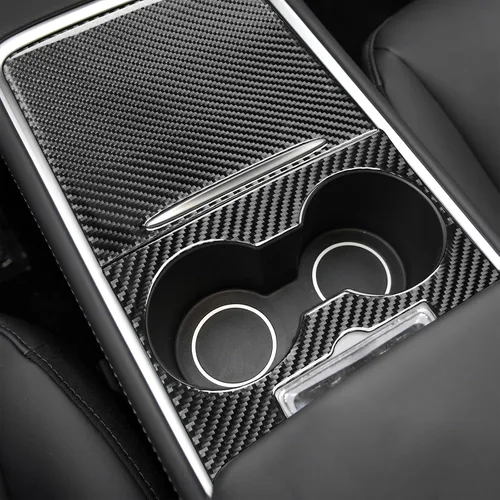 Vista 3 de Panel de cubierta de fibra de carbono de 2 piezas Control central universal-A Kit de molduras interiores para Tesla modelo 3 2017-2022 y modelo Y