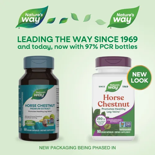 Vista 2 de Nature's Way Extracto de castaño de indias, extracto premium, promueve venas saludables en las piernas*, 250 mg por porción, vegano, 90 cápsulas