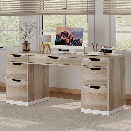Vista 11 de MaverickFurni Office Desk with Drawers, 54 Inch Computer Desk with 7 Drawers for Bedroom, Small Executive Desk with Stoarge Drawers for Work Study