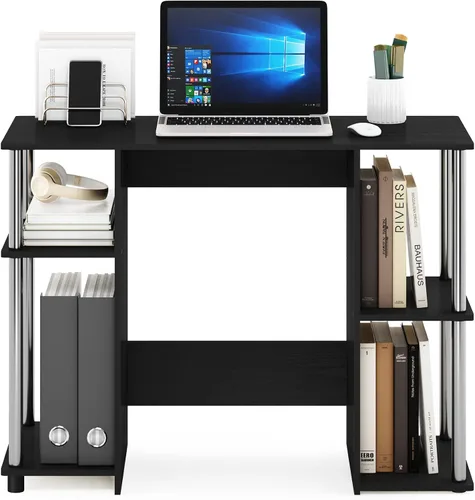 Vista 4 de Furinno Jaya - Escritorio de estudio para computadora, americano/acero inoxidable