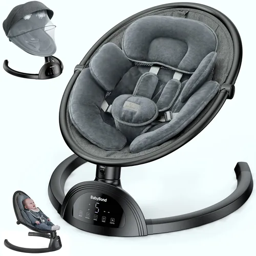 Vista 9 de Columpio para bebés BabyBond para bebés, columpio Bluetooth con altavoz de música, 3 posiciones de asiento, cinturón de arnés de 5 puntos, 5