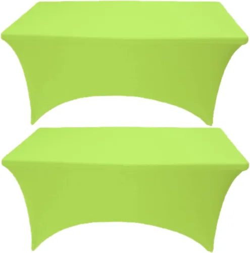 Vista 9 de Paquete de 2 manteles de elastano elásticos de elastano verde cazador de 4 pies para mesas rectangulares, eventos, bodas, banquetes y fiestas