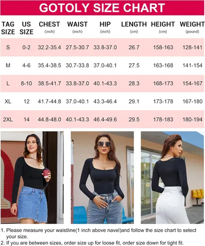 Vista 6 de Gotoly Body de manga larga para mujer, con control de abdomen, cuello cuadrado, básico, sin costuras, faja colombiana, moldeador de cuerpo