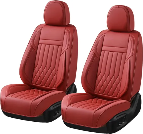 Vista 21 de Juego completo de fundas de asiento de automóvil de cuero napa impermeables y transpirables de 2 plazas, aptas para asientos delanteros de beige