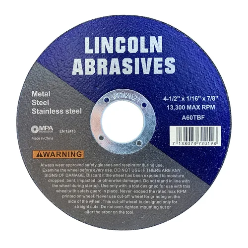 Vista 2 de 25 piezas de ruedas de corte Lincoln Abrasives Metal y acero inoxidable de 4.5" x 1/16" x 7/8