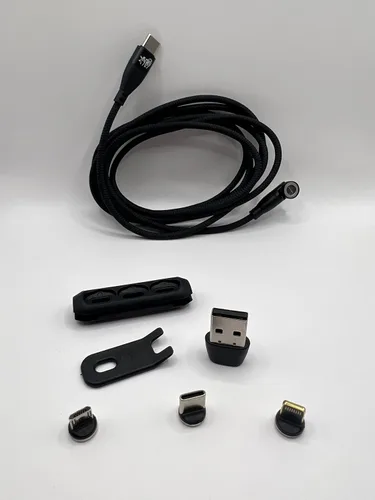 Vista 5 de Cable magnético de carga rápida 3 en 1 USB tipo C de 540º con puntas intercambiables magnéticamente para micro USB, USB tipo C e iProducts (negro)