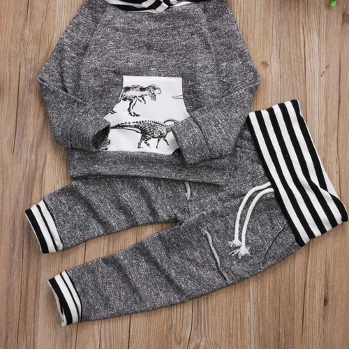 Vista 4 de Conjunto de ropa para bebé niño con capucha para otoño e invierno, pantalones de género neutro de manga larga