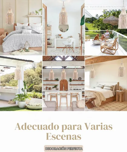Vista 6 de Lámpara colgante bohemia enchufable con pantalla de macramé, lámpara colgante con cable de enchufe, interruptor de encendido/apagado, lámparas