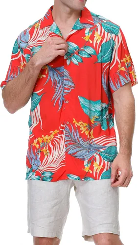 Vista 3 de Damipow Hawaiian Shirts for Men Short Sleeve Aloha Beach Shirt Floral Summer Casual Button Down Shirts