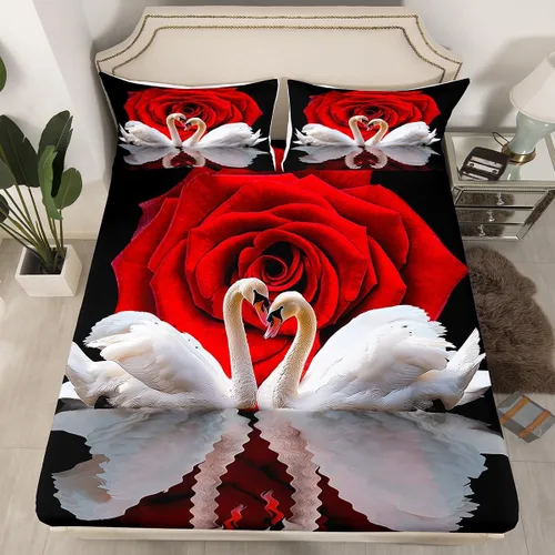 Vista 18 de Erosebridal Juego de sábanas bajeras de rosas rojas y leopardo, tamaño individual, diseño de animales africanos salvajes, diseño de plantas