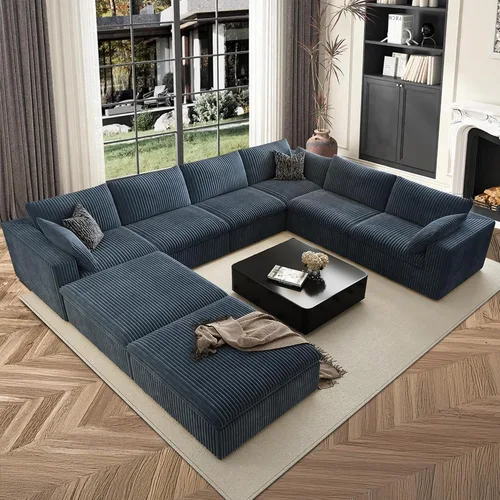 Vista 71 de 118" Cloud Couch Oversized Modular Sectional Sofa, Boneless L-Shaped 6 Seater Deep Seat Couch with Ottoman, Soft Corduroy Upholstery, DIY Negro
