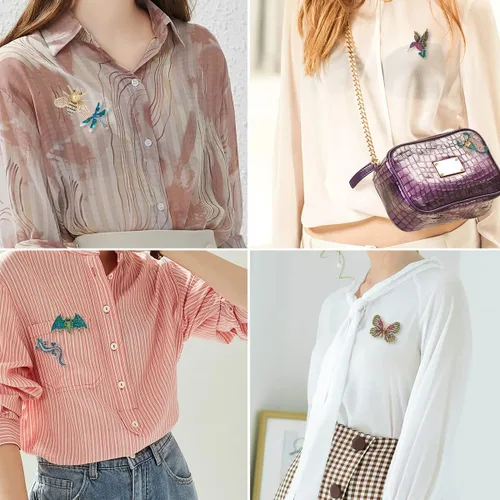 Vista 5 de Juego de 6 broches de solapa con diseño de libélula, mariposa y abeja, para decoración diaria