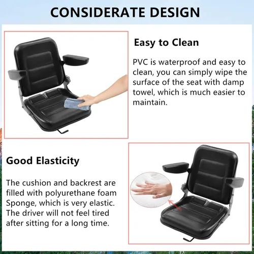 Vista 4 de Gdrasuya10 Asiento universal de tractor, negro, respaldo ajustable (30-180), puntos de masaje, material de PVC, compatible con la mayoría