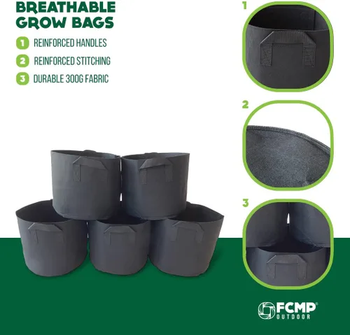Vista 7 de FCMP Outdoor Bolsas de cultivo transpirables de 5 galones de tela aislante no tejida moderna y ligera para jardinería en interiores o exteriores