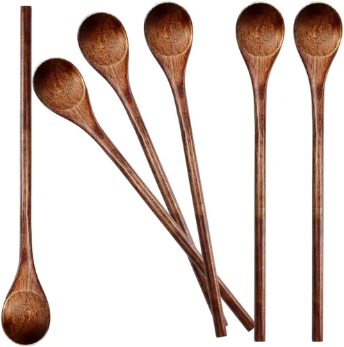 Vista 12 de Meiyahome - Cuchara de madera larga de mango redondo de 8 pulgadas, cuchara mezcladora hecha a mano de material Nanmu, cuchara de café de 7.9 in