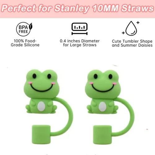 Vista 5 de 2 fundas de popote de rana verde para copa Stanley, fundas de silicona compatibles con tazas Stanley, toppers para vasos Stanley de 30 oz/40 onzas